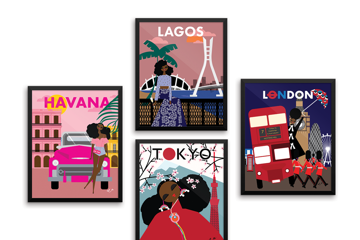 Eeni Black Girl Travel Posters 